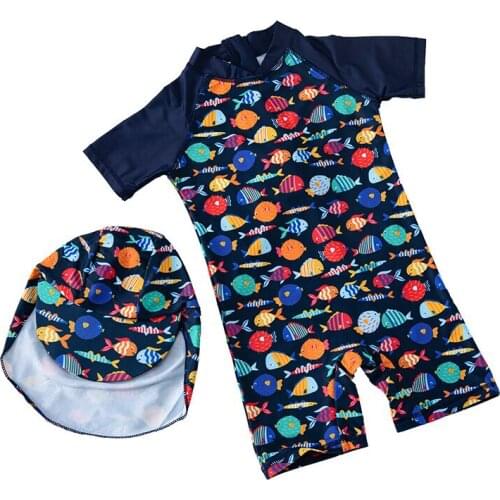 Boy childrens One Pieces swimsuit baby boy swimwear Sea Surfing suit Bady Boys Swimsuit 75cm-125cm Height Included Suncreen Hat