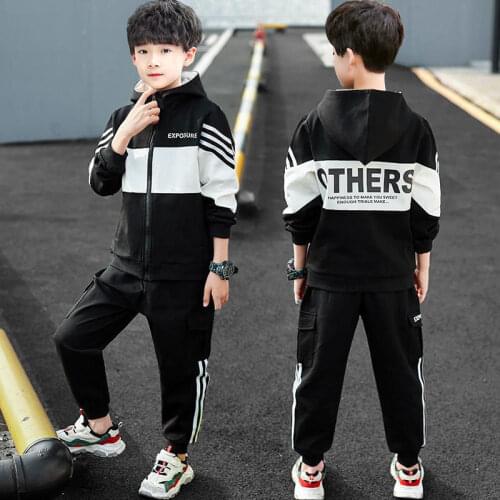 2021 Baby Boys Clothes Set Stripe Stitching Brand Clothing Sets For Boys Hooded Jacket+Pants 2pcs Children Sport Suit 4-14 Years