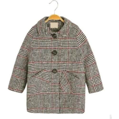 Kids Girl Overcoat Winter Fashion Houndstooth Wool Coat for Girls Teens Autumn Jacket Warm Long Outerwear Children Clothes