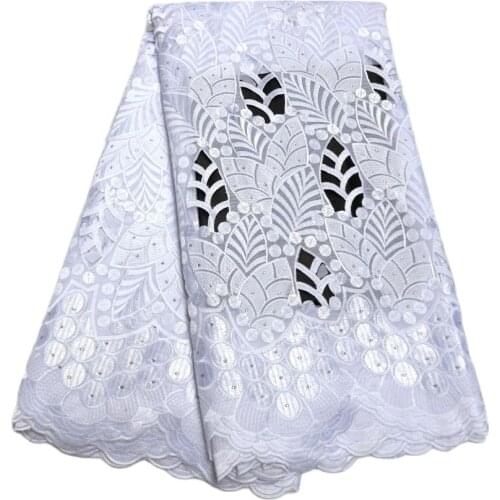 Hot sale 5 Yards white High quality African Swiss Voile Lace for wedding cotton embroidery lace fabric- N8884A