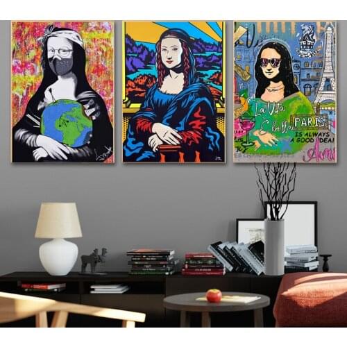 Graffiti Art Mona Lisa Canvas Art Paintings Street Art Abstract Poster Print Wall Art Picture for Living Room Home Decoration