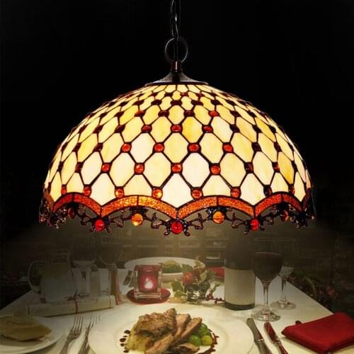 Classic Tiffany Pendant Lamp Brief Art Indoor Stained Glass Beads Lights Living Room Restaurant Tiffany Pendant Lights