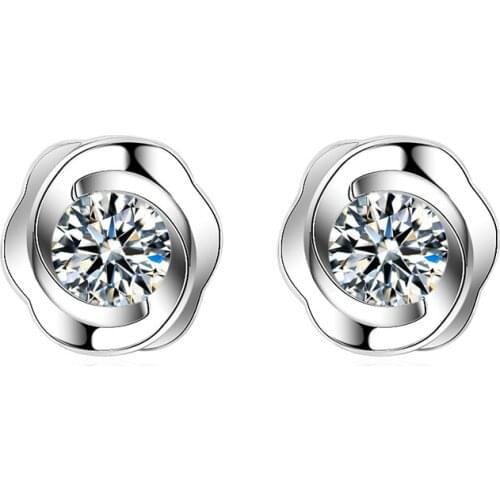 KOFSAC New Charm Sterling Silver 925 Stud Earrings For Women Birthday Party Jewelry Luxury Crystal CZ Flower Earring Brincos 108