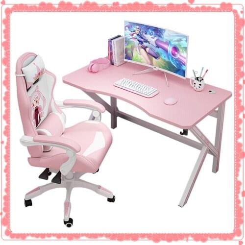Pink computer desk home office desktop game e-sports table anchor live white computer desk Internet cafe gaming desk