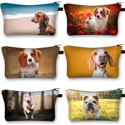 Kawaii Dog Print Cosmetic Bag Pug Dog Bulldog Women Clutch Makeup Bag Girl Storage Beauty Bags Ladies Portable Cosmetic Case