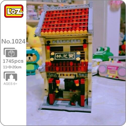 LOZ 1024 China Ancient Architecture Chinatown Hospital Pharmacy City Street Mini Blocks Bricks Building Toy for Children no box
