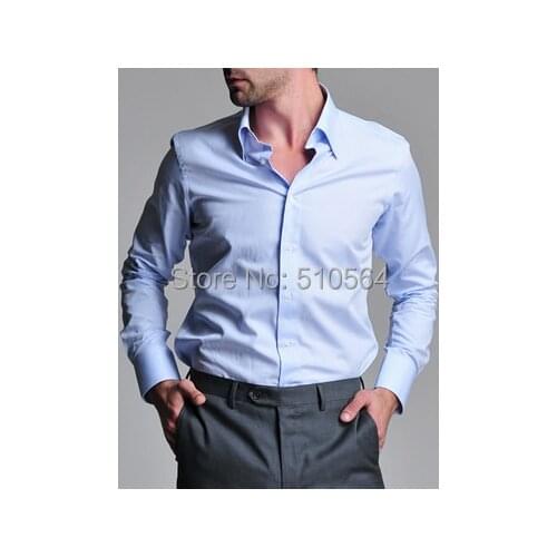 Custom made men 100%Cotton shirt Business casual men slim shirt Button down collar light blue shirt