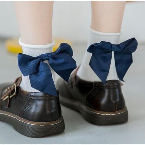 3 Pairs Japanese Fashion Soft Cotton Women Socks Solid Color Spring Summer Cute Sweet Princess Girl Cozy Lovely Bowknot Socks