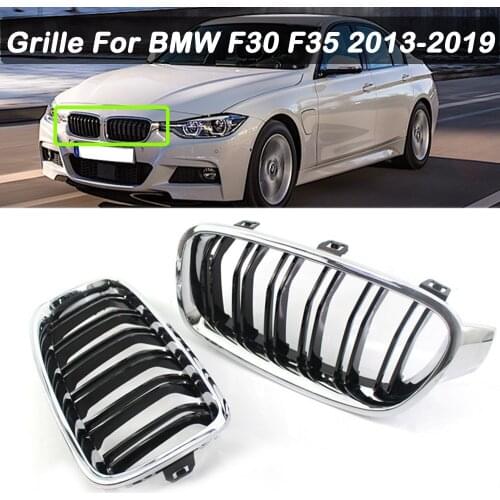 Car Front Grille Racing Front Sport Grill Black Chrome Double Slat Kidney Grille For BMW 3-Series F30 F35 2013-2019