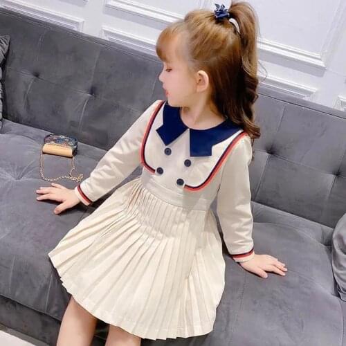 2021 Long Sleeve Preppy Style Dress For Girls Cute Button A-LINE Princess Dress 4-14Years Childrens Clothing Little Big Girls
