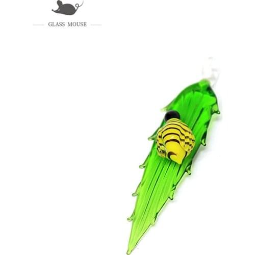 Hanging Long Strip Green Glass Leaf Pendant With Cute Mini Honeybee Ornaments Holiday Gifts Fairy Garden Home Decor Accessories