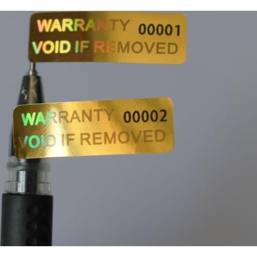 WARRANTY VOID IF REMOVED 10x30mm security VOID Hologram Golden color Holographic sticker Series number