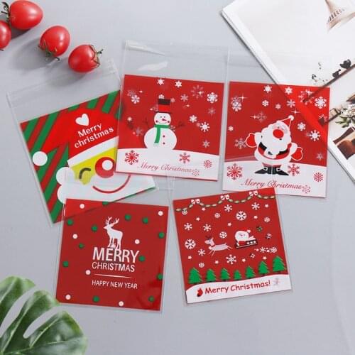 100pcs/lot Christmas Packing Bag Candy Food Self-adhesive Plastic Bag Snowman Christmas Self-sealing Biscuit Packaging Bags
