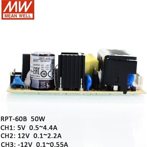 RPT-60B Meanwell 50W Triple Ouput Circuit Board PCB Switched Power Supply 110V/220VAC to 5V 12V -12V DC 4A 2A 0.5A Medical SMPS