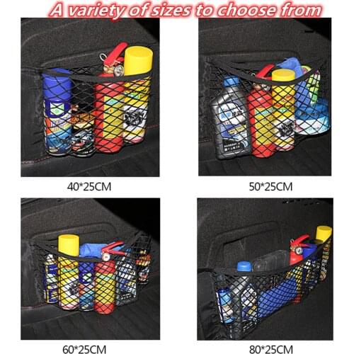 Car Back Rear Mesh Trunk Seat Elastic String Net Magic Sticker Universal Storage Bag Pocket Cage Auto Organizer Seat Back Bag
