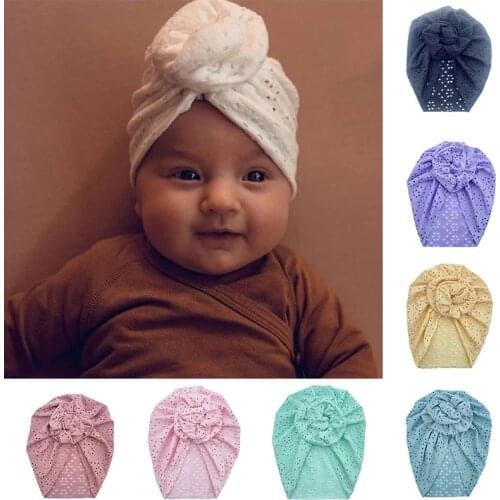 New Baby Girls Boys Bunny Ears Hat Skin Friendly Donut Cap Turban Solid Flower Bonnets Soft Beanies