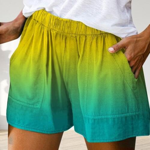 Summer Women High Waist Shorts Pockets Gradient Color High Waist Loose Short Pants for Daily Life Yoga Dance Club