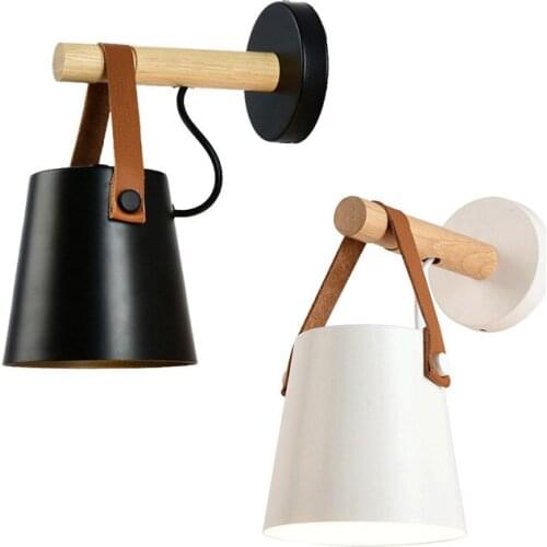 LED Wall Sconce Lighting Fixture White Black Industrial Bedroom Bedside Wall lamp Brown Leather Wood Bathroom Mirror Light D87