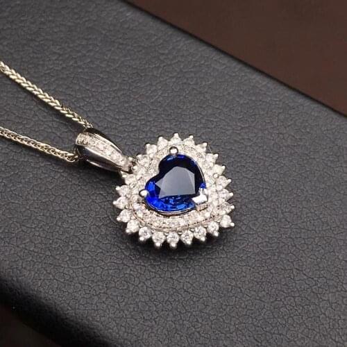 T1210 Real Pure 18 K Gold Jewelry AU750 100% Natural Blue Sapphire Gemstones 0.98ct Pendants for Women Fine Necklace