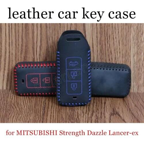 Only Red newest Car key case cover hand sewing real leather for MITSUBISHI Strength Dazzle Lancerex Lancer(2008) Evolution(2008)