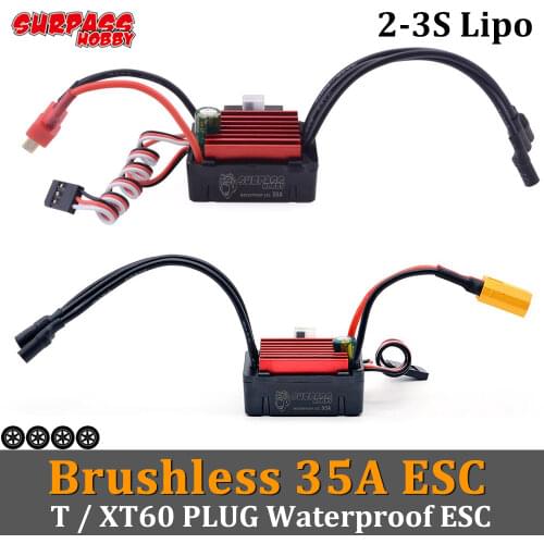 SURPASS HOBBY Waterproof 35A Brushless ESC Electric Speed Controller 2-3S Lipo for 1/16 1/14 RC Car 2838 2845 Brushless Motor