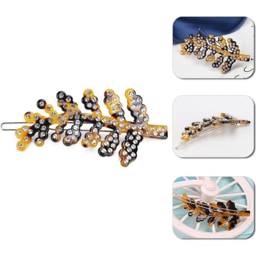 New Hairpin Leaf Shape Women Hair Clip Rhinestone Embellished Perfect Gift Hair Accessories Acetate Hair Clips