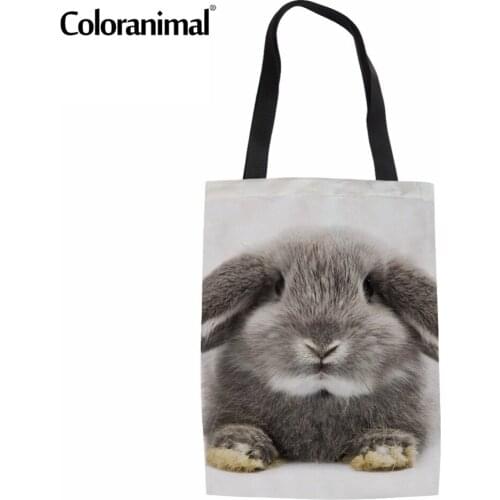 Coloranimal Lovely Animal Rabbit Print Womens Handbags Female Casual Cotton Canvas Shopping Bag Girl School Tote Shoulder Bag