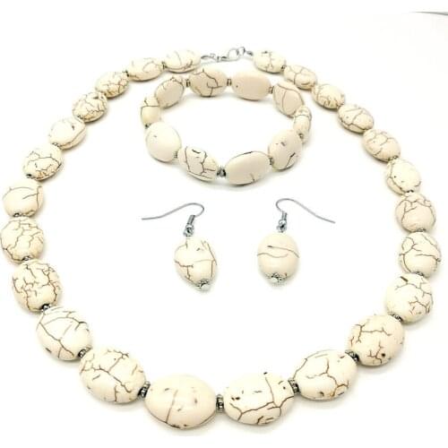 1 Set Bohemian White Crackle Necklace Earrings Bracelet Jewelry Set For Women Elegant Temperament Banquet Set Birthday Gift