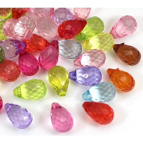 100 Mixed Transparent Color Acrylic Faceted 3D Teardrop Charm Pendants 14X8mm