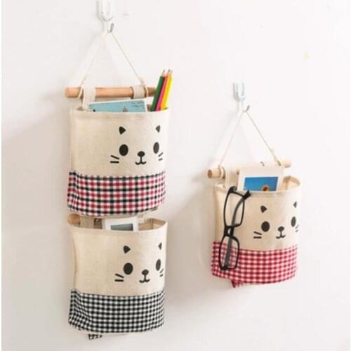 3pcs/lot cotton and linen single bag storage bag small hanging bag behind the door fabric storage bag finishing Receive a hang b