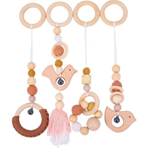 4Pieces/Set Baby Gym Play Frame Wood Beads Hanging Pendant Kids Rack Ring-pull Hanging Decoration Accessories Baby Toys Rattle