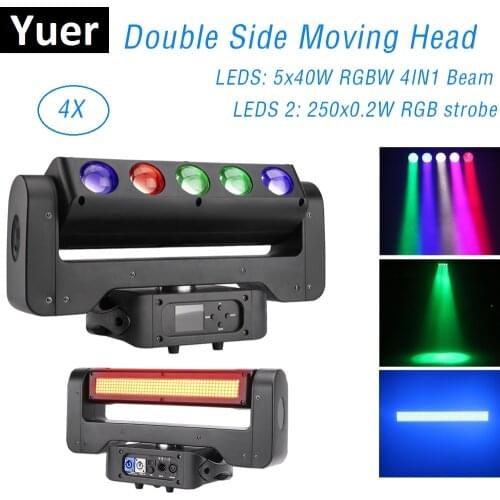 4XLot LED Beam Strobe Double Sides 5X40W +250X0.2W RGBW 4IN1 Moving Head Stage Lighting DMX LED Stage Light Music DJ Wedding