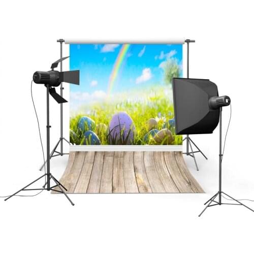 5X7ft Customize Photography Backdrop Newborn Easter Wood Floor Print Background for Photo Studio Eggs Grass Rainbow Sky Backdrop