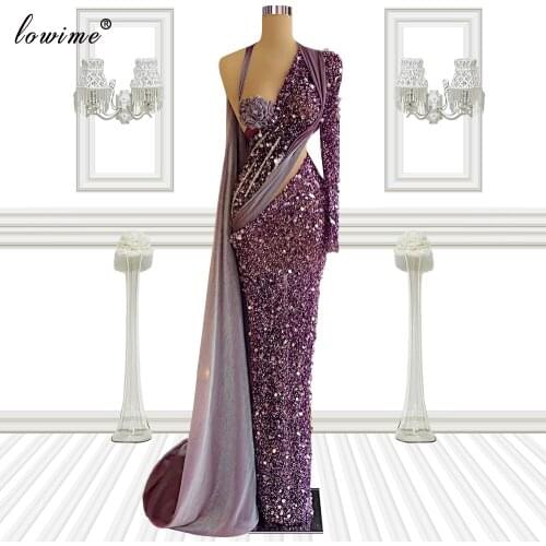 Arabic Purple Sparkly Evening Dresses Long Mermaid Vintage Evening Gowns Dubai Special Pageant Gowns For Women Robes De Soirée
