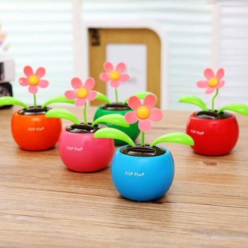 Car Flowerpot Solar Power Shaking Head Cartoon Moving Dancing Flowerpot Auto Dashboard Decoration Flip Flap Car Ornaments