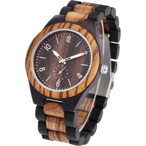 Fashionable Ebony Zebra Wood Watch Durable Genuine Wooden Strap Mens Watches Portable Quartz Custom Wristwatch reloj para hombr