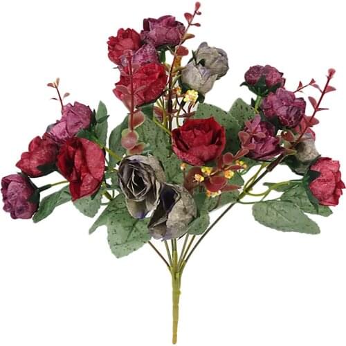 Flower Decor Home Table Decoration Small Bunch Of Roses Artificial Flowers Natural 32CM Silk Cloth Gift Bridal Bouquet