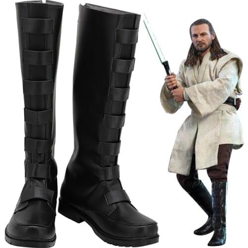 Jedi Master Qui-Gon jinn Cosplay Shoes Star Cosplay Wars Adult Men Women Shoe Boots Halloween Carnival Props