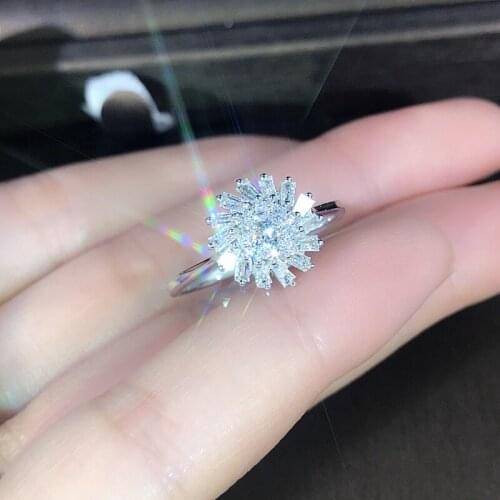 EDI Light Luxury Diamond Engagement Ring Real 14k White Gold 0.4cttw Natural Diamond Wedding Ring Gift Snowflake Design