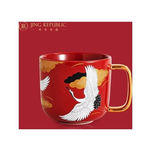 Chinese Retro Ceramic Mug Hand-painted Flower White Crane Water Mug Coffee Tea Milk Cup Drinkware High-end Gift Boxed