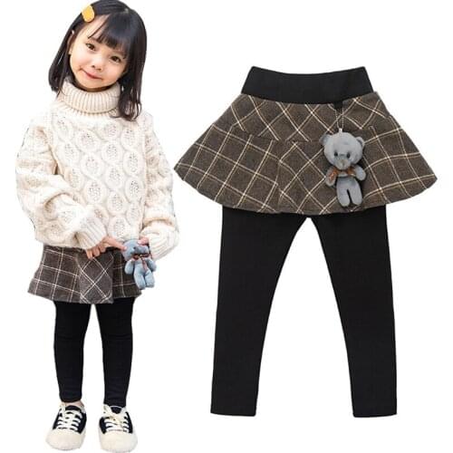 Fake Two-piece Hakama Baby Clothes Plus Velvet Toddler Children Sweatpants 2020 Kids Trousers Autumn Leggings Girls Skirt Pants