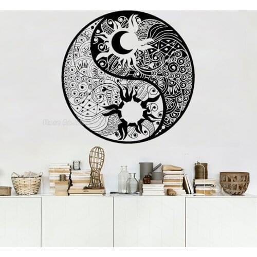 Mandala Yin Yang Wallpaper Sun Moon Mandala Symbol Digital Vinyl Wall Decal Stickers Bedroom Fashion Wall Art Decor Poster LL929