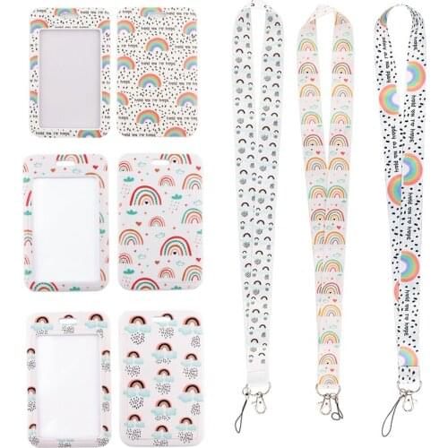 MD620 DMLSKY Cartoon Rainbow Lanyard Keychain keys Badge ID Mobile Phone Rope Kids Gifts Lanyard With Card Holder Cover