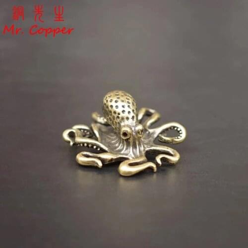 Brass Octopus Home Decoration Antique Copper Animal Figurines Miniatures Desk Ornament Accessories Creative Table Tea Pets Craft