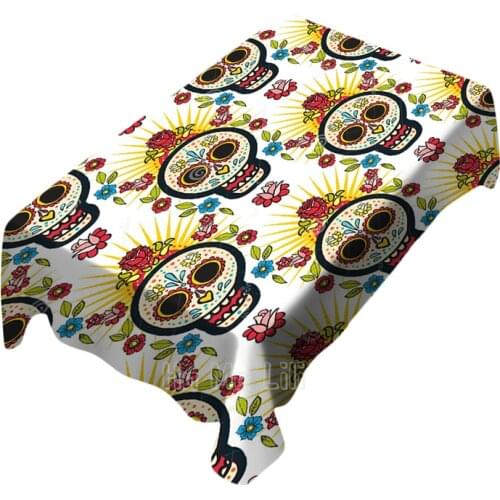 Mexican Seamless Style Day Of The Dead Indoor And Outdoor Art Design With Sugar Skull Patterned Tablecloth