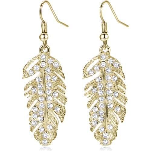 Fashion Feathers Full of Diamond Wings and Leaves Bohemian Tassel Earrings Minimalist for Women Gift Earrings Jewelry Wholesale