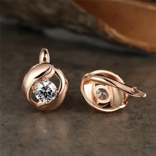 Trendy Female White Zircon Earrings Luxury Crystal Round Stone Wedding Earrings Vintage Rose Gold Color Hoop Earrings For Women
