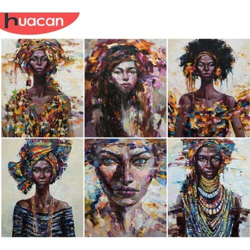 HUACAN Oil Painting By Numbers African Black Woman Handpainted Modern Wall Art Paint By Number Figure Kits Home Decor