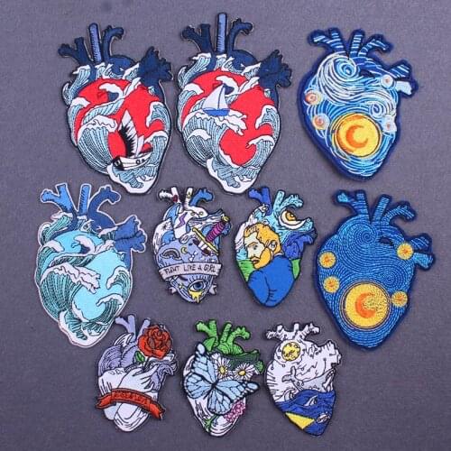 Van Gogh Patch Iron On Embroidered Patches On Clothes DIY Heart Art Stickers Waves Iron On Patches For Clothing Hippie Badge