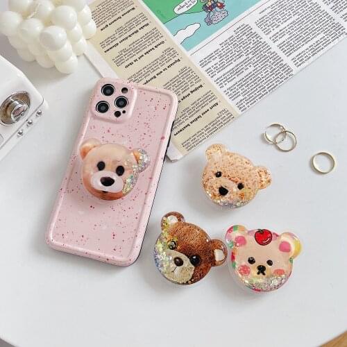 New 3D bear universal cute cartoon Summer quicksand foldable mobile phone finger ring bracket handle air bag bracket accessories
